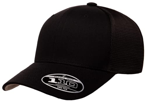 The Hat Pros Flexfit 110 Mesh Trucker Mid-Profile Breathable Mesh Back Adjustable Snapback Cap - One Size - Black