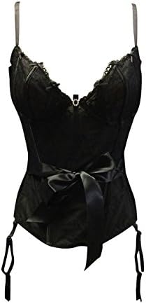 An summers Ladies Famous Sexy Lingerie Chain Black Corset with Ribbon & Suspenders (10 uk- 38 eu)