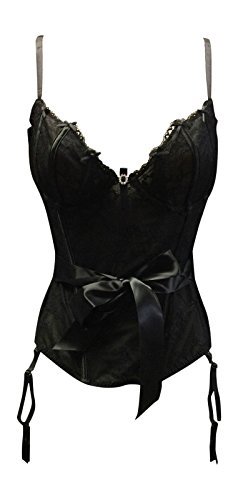 An summers Ladies Famous Sexy Lingerie Chain Black Corset with Ribbon & Suspenders (10 uk- 38 eu)