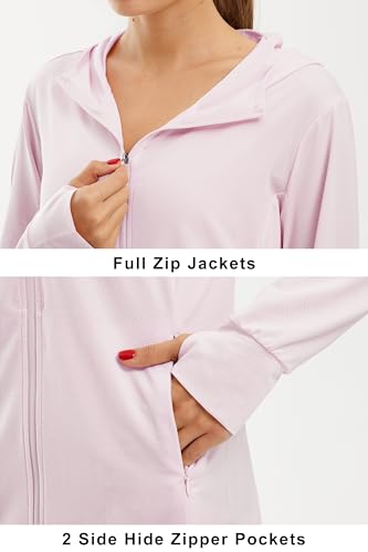 Libin Jaqueta feminina com capuz e zíper com proteção solar FPS 50+ para caminhadas, desempenho ao a
