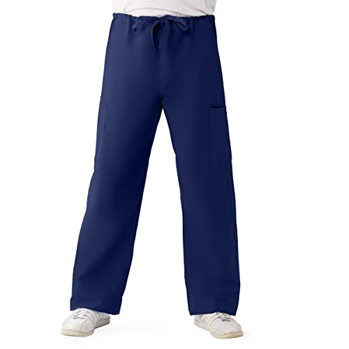 Medline Comfortease Unisex Non-Reversible Drawstring-Waist Cargo Scrub Pants, Midnight Blue, Size Medium, Regular Inseam #TOP1