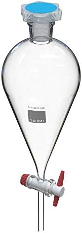 American Fristaden Lab 500mL Separatory Funnel with PTFE Stopcock Valve | Lab Quality Borosilicate Glass | 24/29 Joint Size | Separation Funnel for Lab Use