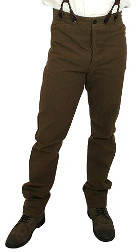 Historical Emporium Men's High Waist 100% Brushed Cotton Trousers
