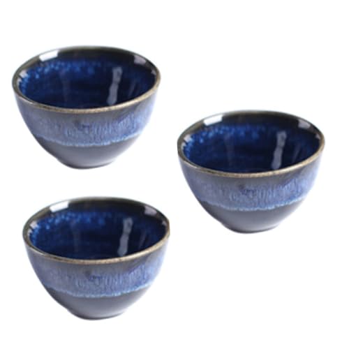 POPETPOP Lot De 3 Tasses à Saké Japonaises en Céramique Bleue Fourratée, Service à Saké Polyvalent, pour Dégustation De Boissons Chaudes Et Froides, Ensemble Apéritif Convivial
