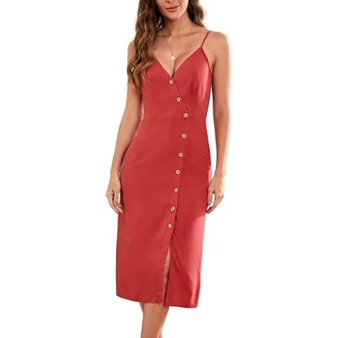 Vestido Midi Cuello V Correas Ajustables Rojo Cover