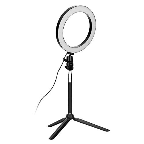 Fonrest LED Ring Light with Stretchable Tripod Stand Selfie Stick, 6-inch Dimmable Floor/Table Annular Lamp for Selfie, Makeup, Live Stream, YouTube, Vlog, Camera/Phone Video Shooting USB Plug