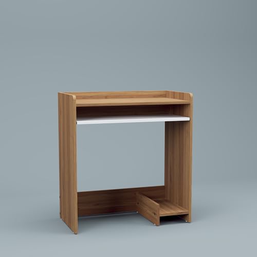 Image of NEUDOT Berry Engineered Wood Computer Table | Office Table | Study Desk | Freestanding with Keyboard Tray | Compact and Space Saving | Leon Teak & White Finish