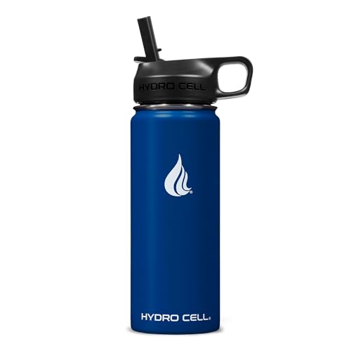 Image of HYDRO CELL Stainless Steel Insulated Water Bottle with Straw - For Cold & Hot Drinks - Metal Vacuum Flask with Screw Cap and Modern Leakproof Sport Thermos for Adults (Navy 18oz)
