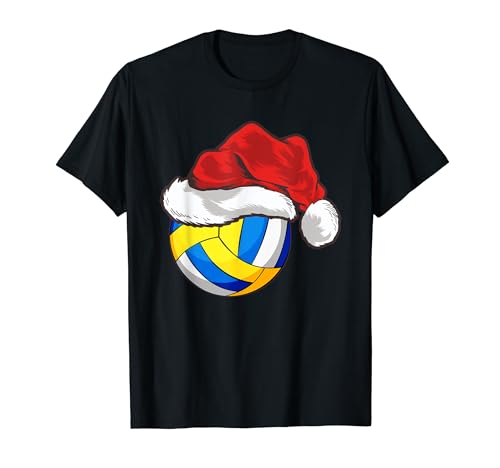 Volleyball Lover Xmas Lights Santa Hat Volleyball Christmas T-Shirt