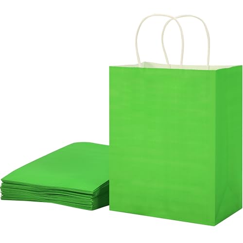 SUNCOLOR 25 Pack Green Gift Bags with Handles 8x4.5x10 Medium Bags for Shopping Retail DIY Wedding Party Favors & Special Occasions