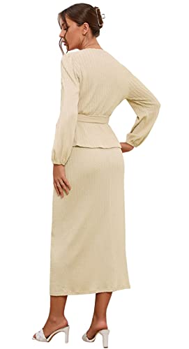 CHARTOU Women 2 Piece Knit Skirt Set Office Work Peplum Sweater Skirt Set Outfits with Belt4