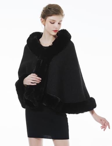 BEAUTELICATE Faux Fur Shawl Wrap Bridesmaids Stole Lambs Wool Bridal Cape Shrug Wedding with Fur Trim2