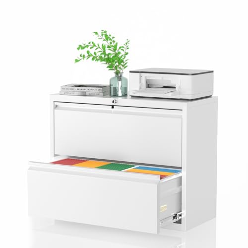 Pataku Lateral File Cabinet, 2 Drawer File Cabinet with Lock, White Filing Cabinets for Home Office,...