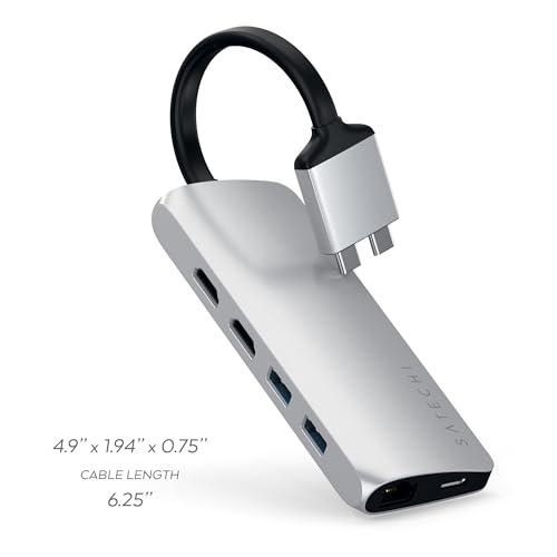 Hub Dual USB C Satechi de Aluminio Plata con Doble HDMI 4K y Lector de Tarjetas SD 5