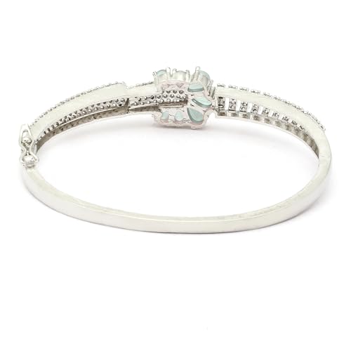 Image of ZENEME Rhodium-Plated Square Shaped American Diamond Studded Kada Bracelet For Girls and Women