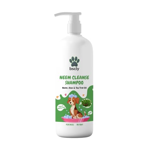 Image of Bscly Neem Pet Herbal Shampoo, Ticks & Fleas Prevention, Enriched with Aloe & Coconut Oil, Ph Balanced Dog Shampoo, Heals Skin, Suitable for Pomeranians to Golden Retrievers - 500 Ml