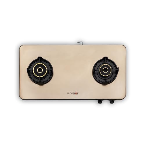 Image of BLOWHOT Premium Design ISI Certified Sapphire Gold Manual 2 Burner Slimmest Gas Stove | Stainless Steel Top | 5 Year Warranty By Blowhot On Burner and Gas Valve - Gold
