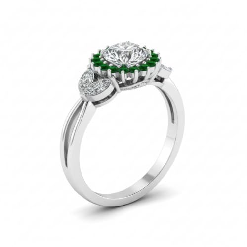Image of 55Carat Choose Your Gemstone Flower Halo Split Shank Diamond CZ Ring Sterling Silver Round Shape Halo Engagement Rings Everyday Jewelry Wedding Jewelry Handmade Gifts for Wife US Size 4 to 12