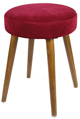 Miroytengo Tabouret Glam Assise Couleur Rouge Velours Pieds Bois Chambre Salon 49 x 36 cm Cover