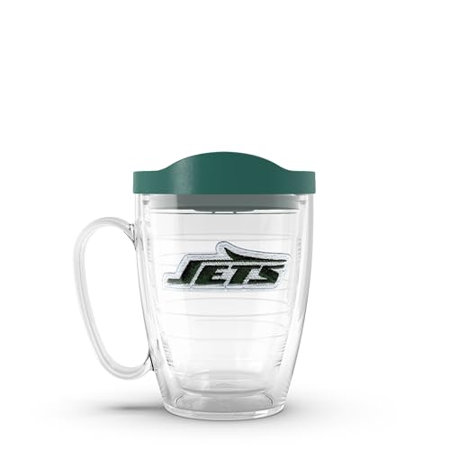Tervis NFL® New York Jets - Embroidered Emblem Made in USA Double Walled Insulated Tumbler Travel Cup Keeps Drinks Cold & Hot, 16oz Mug with Handle,