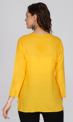 Image of Vahson Designer Hand Lucknowi Chikankari Embroidery Cotton Short Kurti for Women /Girls