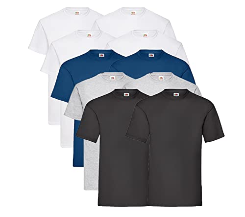 Fruit of the Loom 10er Pack Valueweight T-Shirt Größe S - 5XL T-Shirts in vielen Farben, 4 Weiss / 2Schwarz / 2 Grau / 2 Navy + 1 HL Kauf Notizblock, 4XL