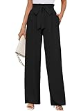 KORSIS Women's Wide Leg Lounge Pants with Pockets Lightweight High Waisted Adjustable Tie Knot Loose Comfy Casual Trousers Black XL