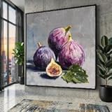 YUSUZHU Lienzo rústico de bodegón de higos, arte mural de higos morados, lienzo decorativo para cocina, pintura botánica, listo para colgar (20 x 20 cm/marco interior)