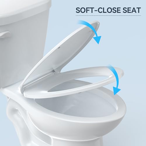 Two-Piece Elongated Toilet, 1.28 GPF Powerful Single Flush Toilet, 16" Universal Height with 19" Extra Long Bowl & Soft Close Seat, 12 Inch Rough In, White