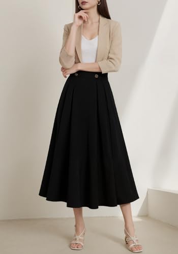 Women's A Line Skirt Casual High Waisted Satin Fluid Drape Flowy Pencil Skirts Pleated Midi Skirt4