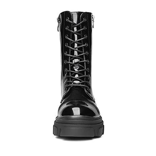Image of DREAM PAIRS Women's Combat Boots Lace up Mid Calf Boots Low Heel Chunky Platform Lug Sole Riding Boots