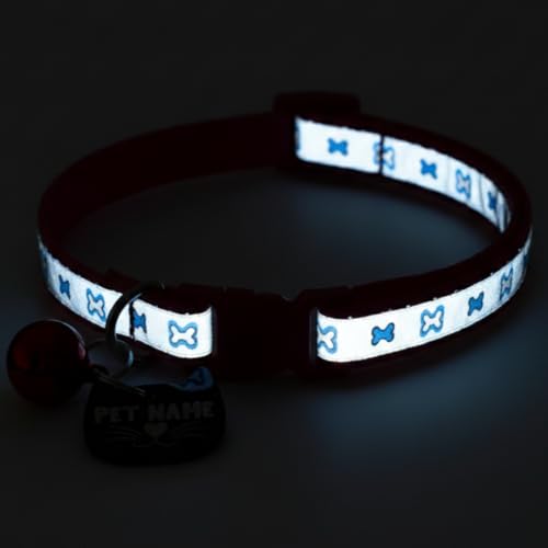 Image of PAWPRO HANDMADE Reflective Cat Collar with Custom ID Tag - Adjustable Collar with Bell for Cats & Small Dogs - Personalized Name Tag (Cotton Candy)