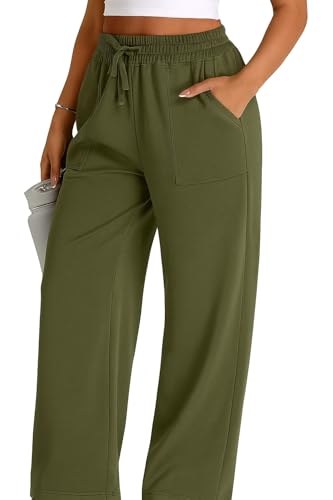 Image of Q - RIOUS Women's Wide Leg High Waisted Baggy Lounge Sweat Pants Drawstring Athletic Flared Joggers with Pockets