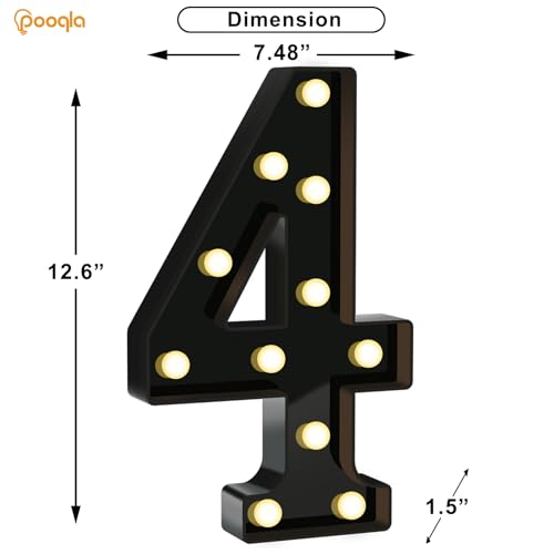 Image of Pooqla 4th Birthday Decorations for Boys, Large Black Light Up Numbers | Black Party Decorations, 12.6in Tall Big Marquee Numbers 4th 14th 40th Anniversary Birthday Gift for Boys Wedding Room Decor