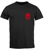Neverless® Herren T-Shirt Logo Print Sparta-Helm Spartaner Gladiator Krieger Warrior Fashion Streetstyle Schwarz-rot XL