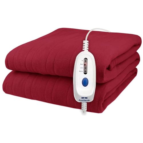 Pure Warmth Polar Fleece Electric Heated Warming Twin Blanket Red