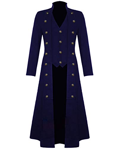 Darkrock Men's Cotton Twill STEAMPUNK Jacket Goth Victorian/Military Style Trench Coat/USA Design/USA Sizes/Black,Red & Blue