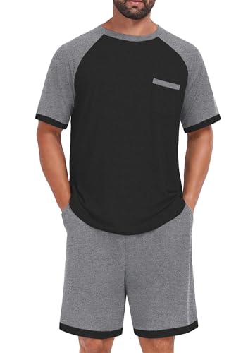 Image of Mens Pajamas Set Lightweight Summer Pjs Sleepwear Soft Comfy Short Sleeve Loungewear With Pocket (S-4X)