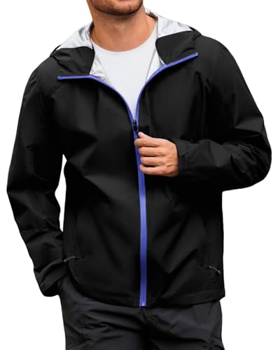 Yousify Mens Waterproof Shell Jacket Full Zip Hooded Raincoat Lightweight Windbreaker for Cycling Hiking Golf Outdoor