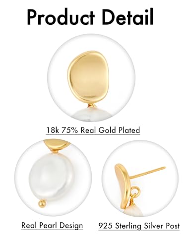 Baroque Pearl Drop Earrings for Women, 18K Gold Plated Dangle Earrings - image 5