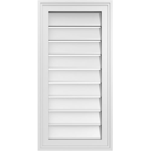 14"W x 28"H Rectangle Surface Mount PVC Gable Vent: Functional, w/ 1-1/2" x 2" Brickmould Frame by Ekena Millwork - Used condition - US$40.54