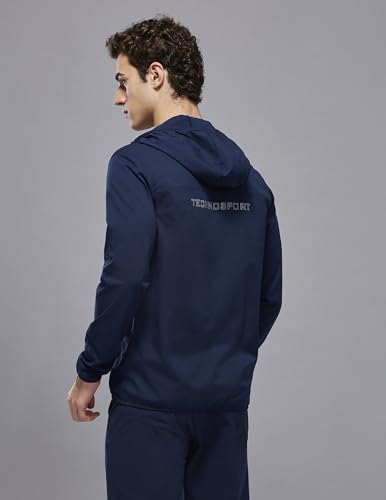 Image of TECHNOSPORT Men's Regular Fit Jacket with Zip Pockets, TS FLEXI Lightweight Windproof Quick Dry Full Sleeve Jacket for Gym Running and Travel