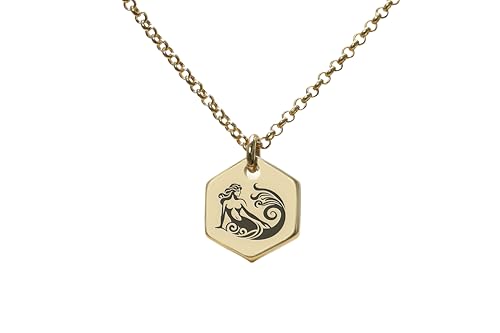 Cadeau de Noël unique : collier de sirène en or avec pendentif hexagone mystique gravé