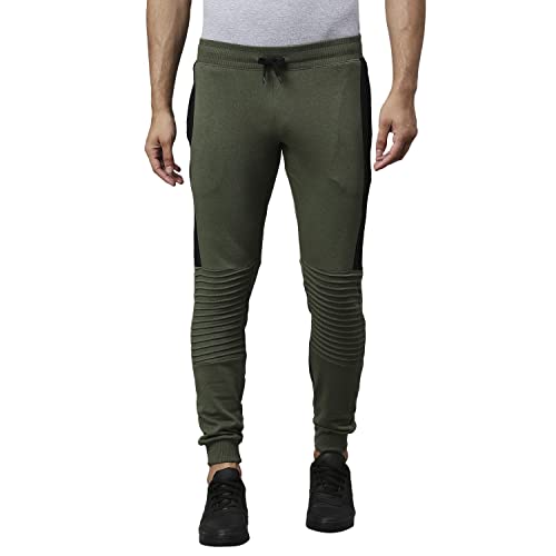 Image of HIGH Star Men Olive Green Solid Slim-Fit Joggers