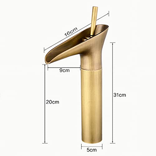 Robinet de lavabo cascade en bronze antique avec mitigeur rétro durable