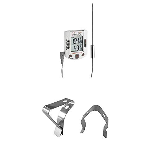 TFA Dostmann Küchen-Chef Duo-Therm Digitales Grill-Braten-/Ofenthermometer, Kerntemperaturkontrolle, Temperaturvorgabe + Clips für Grill-Bratenthermometer, zur Befestigung des Temperaturfühlers