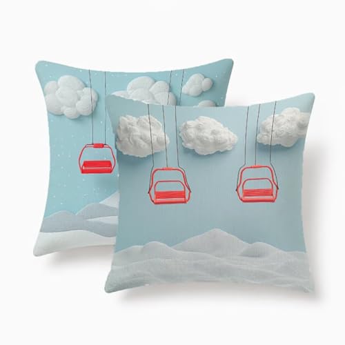Genérico Fundas Cojines Exterior Impermeable 40x40cm,Nube Lino Decorativo Cuadrado Fundas de Cojines con Cremallera Oculta para Patio Balcón Estar Dormitorio Sofá, Juego de 2-1053