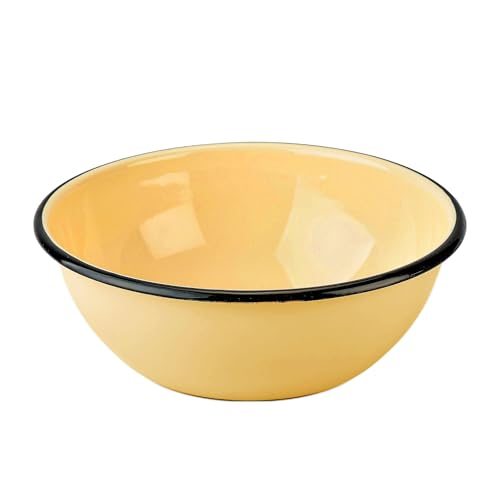 STP GOODS Enamel Bowl Enamel Serving Bowl Enameled Steel Mixing Bowl for Cooking Prepping Vintage Salad Bowl Fruit Bowl for Kitchen Dishwasher Safe (Cream 1.6-qt (1.5 L))