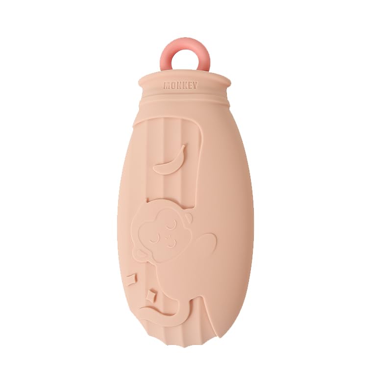 湯たんぽ シリコン製 でゆたぽん ミニ 電子レンジ対応 可愛いモンキーデザイン 蓋付き  携帯用 23.5×11×3cm (M-ピンク)