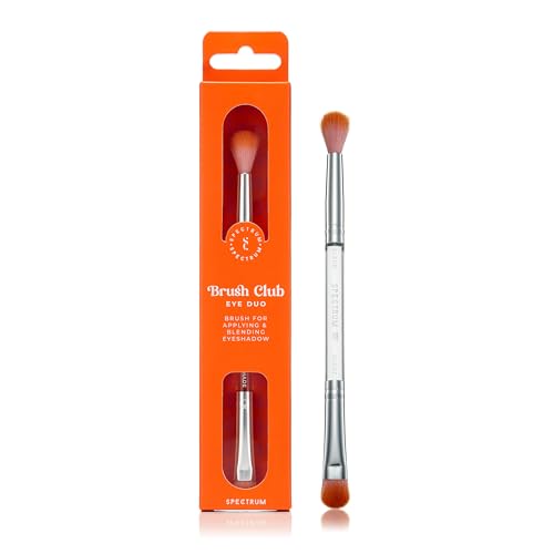 Spectrum Collections Brush Club Double Ended Eye Make Up Brush, Spectrum Dual Makeup Brush for Blending Eyeshadow and Shading with Hypoallergenic Bristles, Orange Pink Duo Makeup Brush